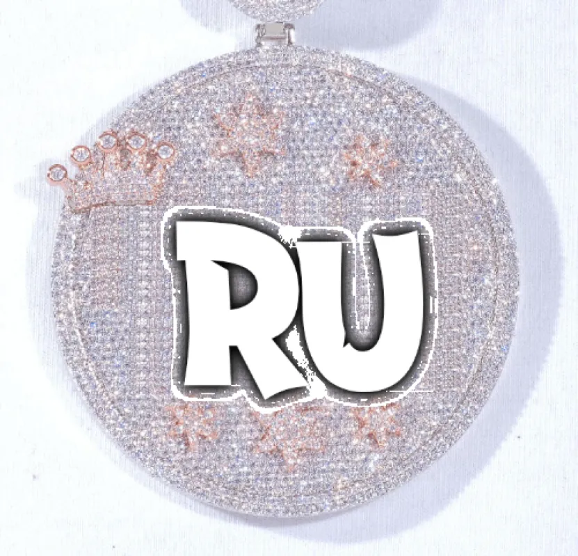CUSTOM LETTER NECKLACE 3D BIG CROWN DISC sold by The GUU Shop