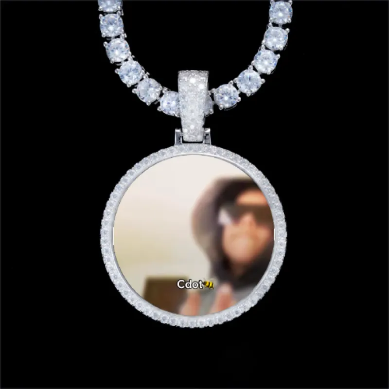 925S & VVS Moissanite 3D Circle Custom Picture Pendant made by The GUU Shop