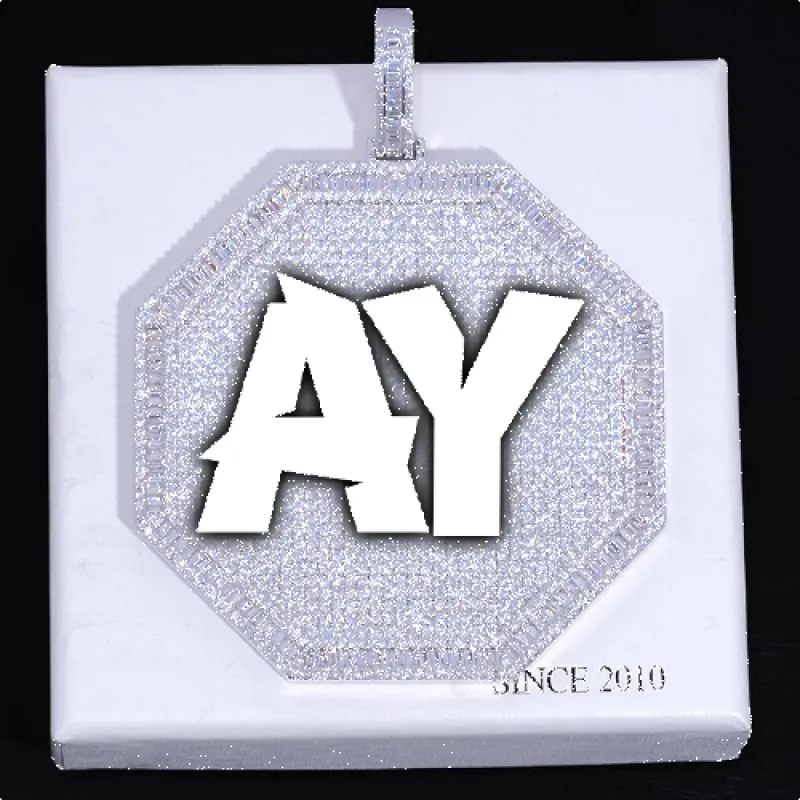 CUSTOM LETTER NECKLACE 3D BIG OCTAGON sold by The GUU Shop