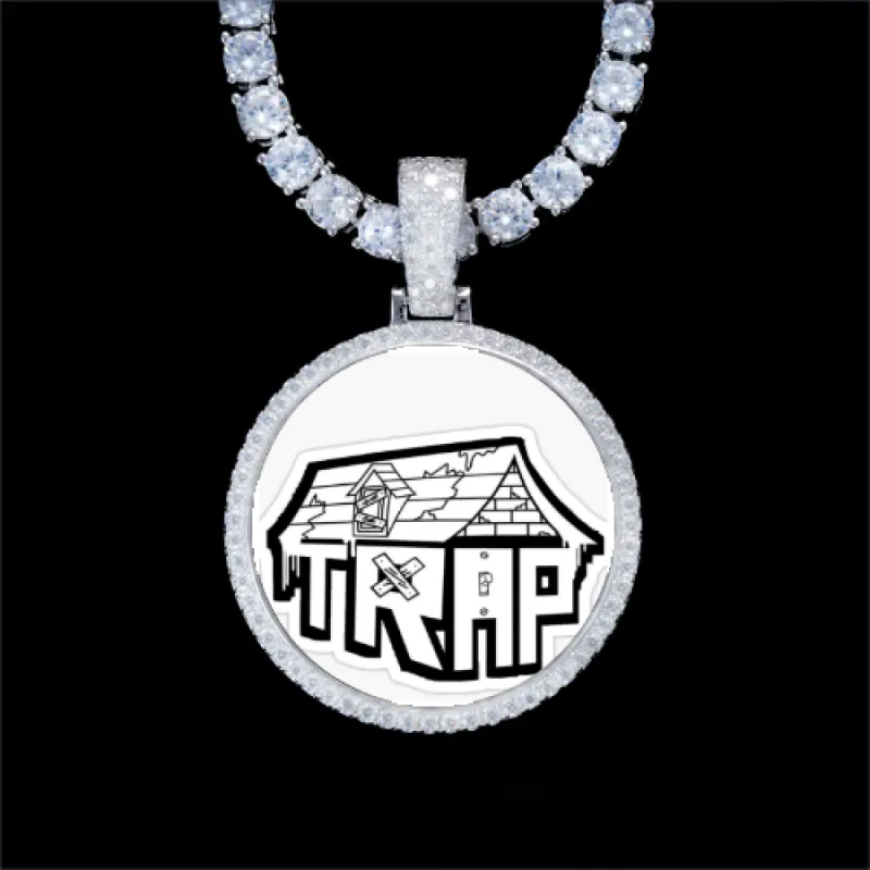 925S & VVS Moissanite 3D Circle Custom Picture Pendant made by The GUU Shop