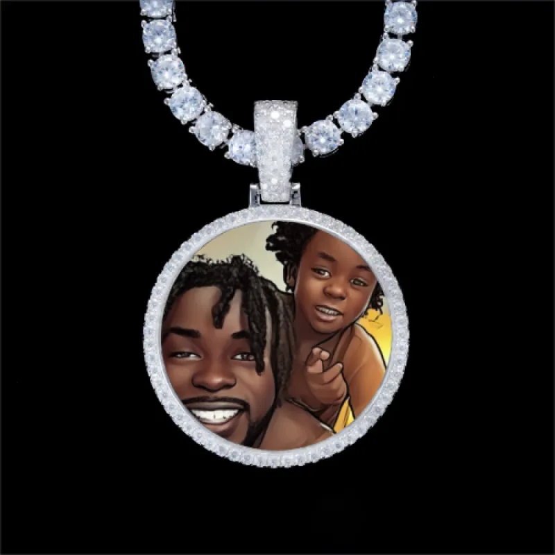 925S & VVS Moissanite 3D Circle Custom Picture Pendant made by The GUU Shop