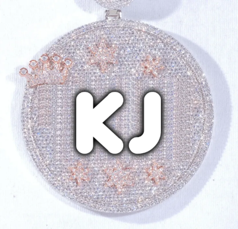CUSTOM LETTER NECKLACE 3D BIG CROWN DISC sold by The GUU Shop