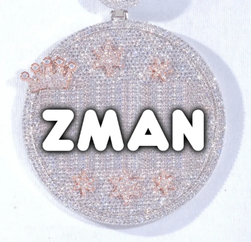 CUSTOM LETTER NECKLACE 3D BIG CROWN DISC sold by The GUU Shop