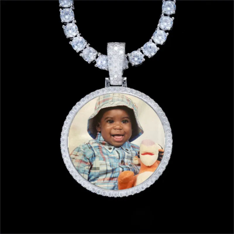 925S & VVS Moissanite 3D Circle Custom Picture Pendant made by The GUU Shop