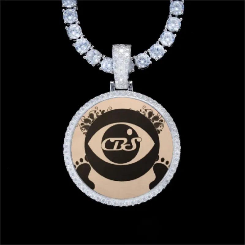 925S & VVS Moissanite 3D Circle Custom Picture Pendant made by The GUU Shop