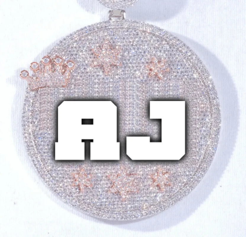 CUSTOM LETTER NECKLACE 3D BIG CROWN DISC sold by The GUU Shop