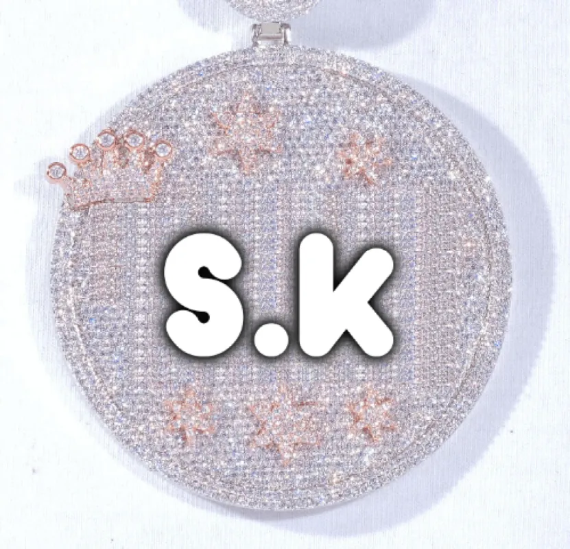 CUSTOM LETTER NECKLACE 3D BIG CROWN DISC sold by The GUU Shop