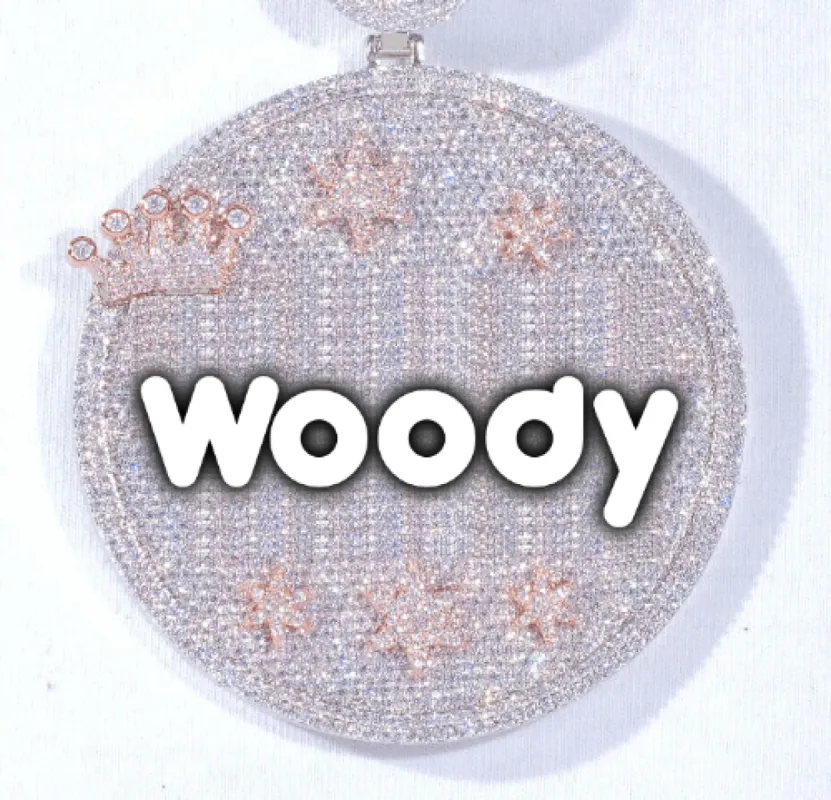 CUSTOM LETTER NECKLACE 3D BIG CROWN DISC sold by The GUU Shop