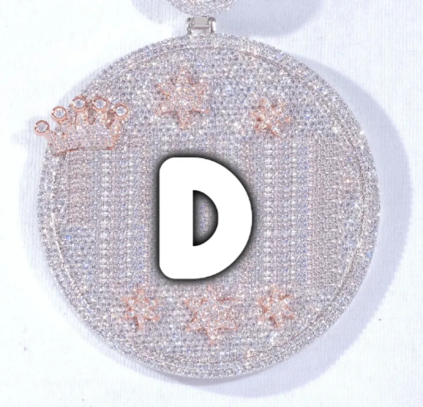 CUSTOM LETTER NECKLACE 3D BIG CROWN DISC sold by The GUU Shop