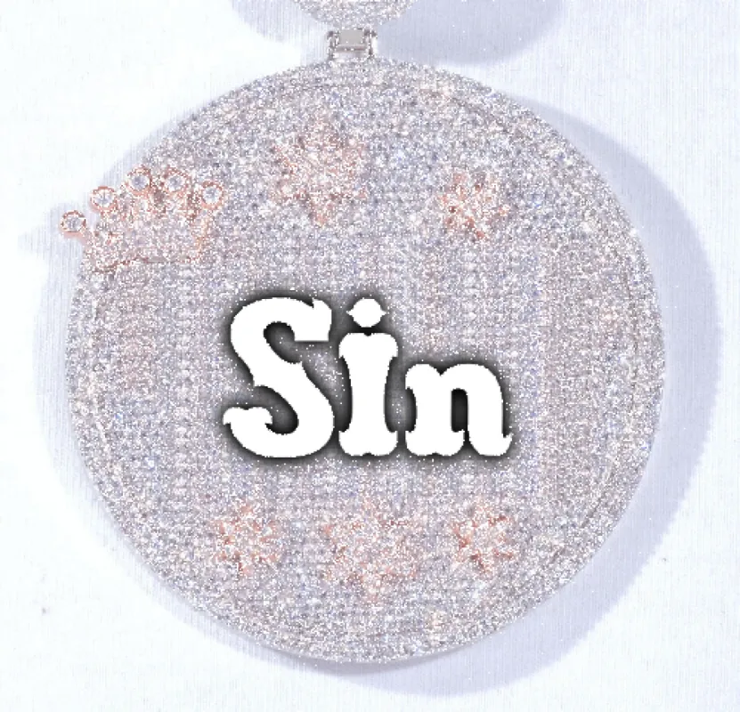 CUSTOM LETTER NECKLACE 3D BIG CROWN DISC sold by The GUU Shop