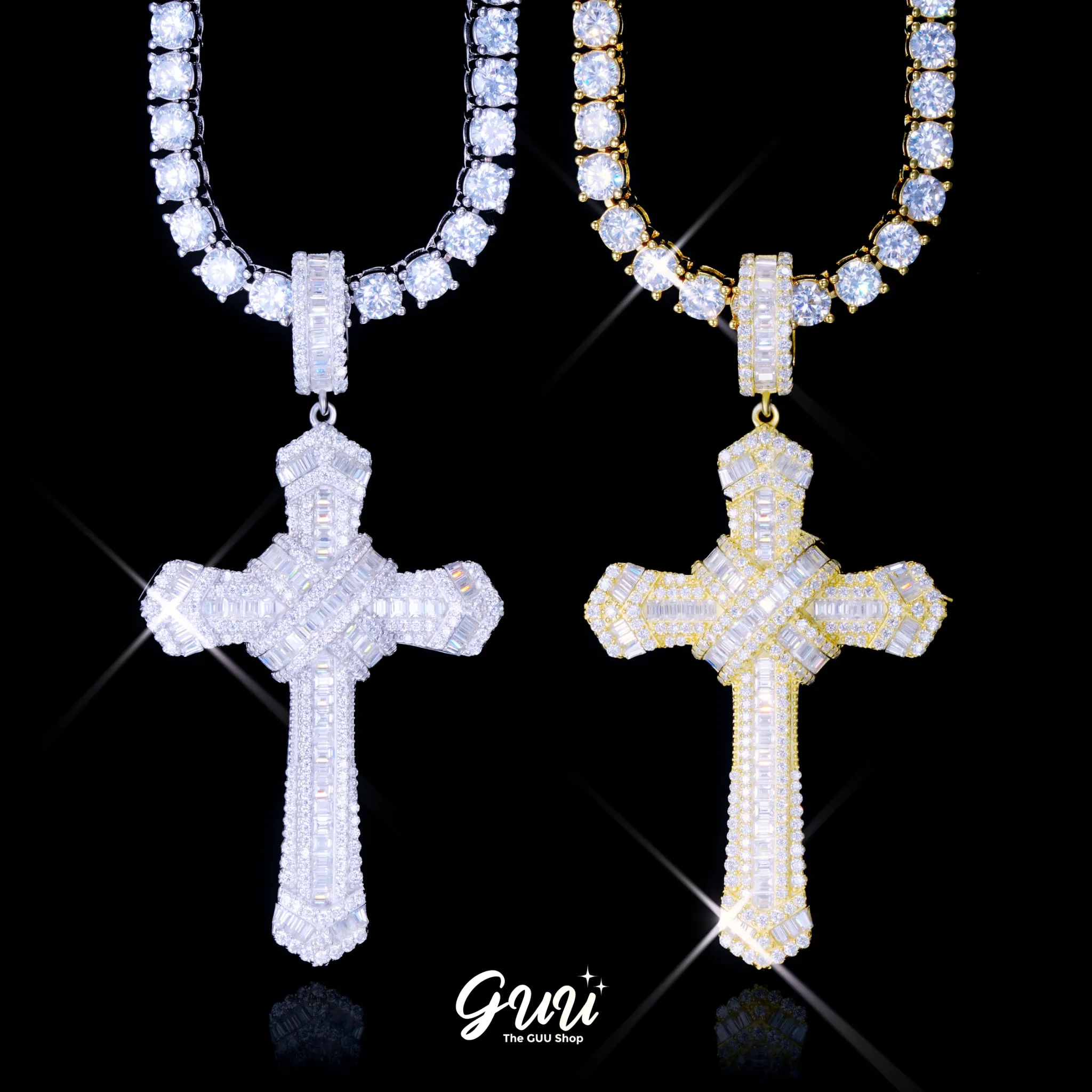 925S & VVS Moissanite Baguette Cross Necklace sold by The GUU Shop