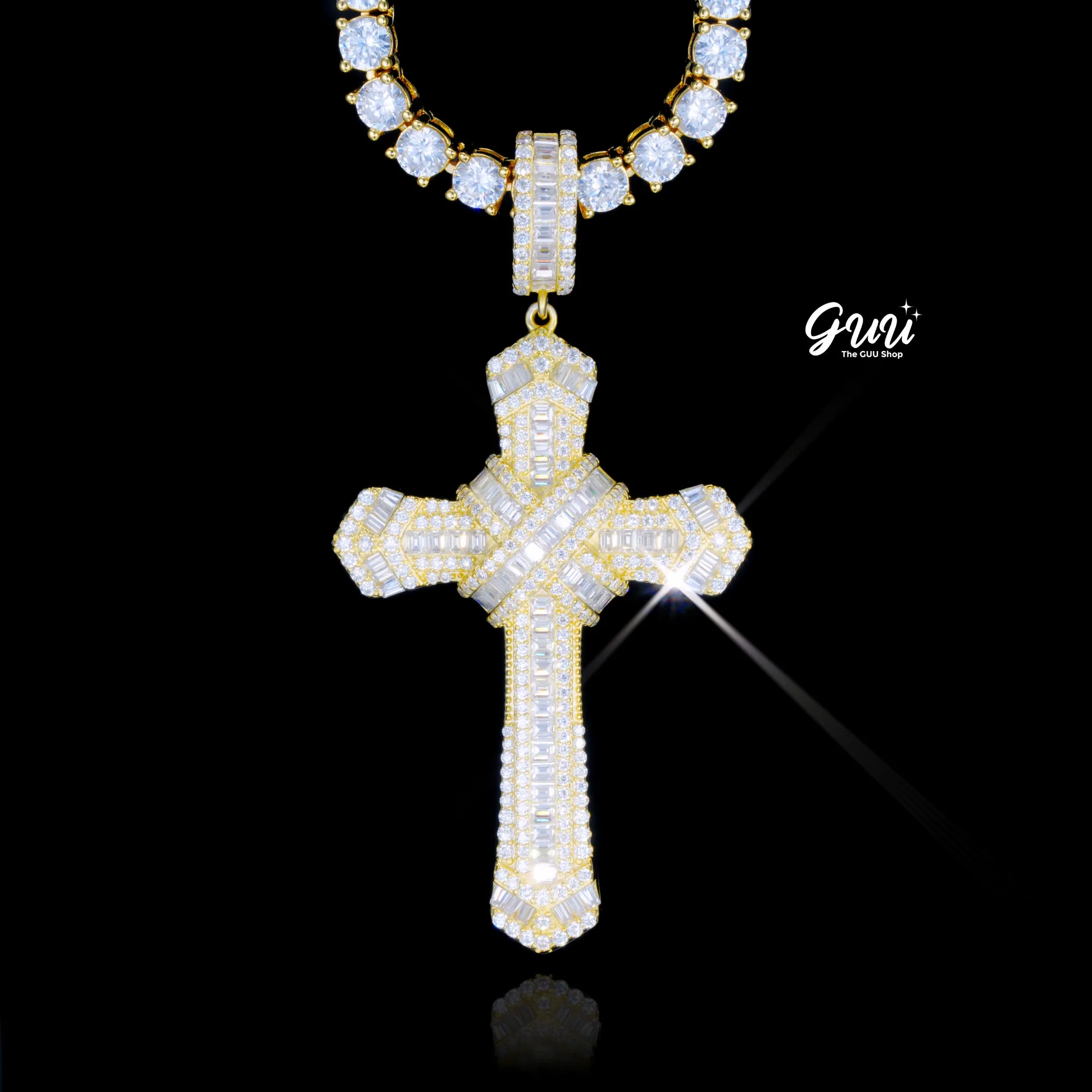 925S & VVS Moissanite Baguette Cross Necklace sold by The GUU Shop product image thumbnail 5