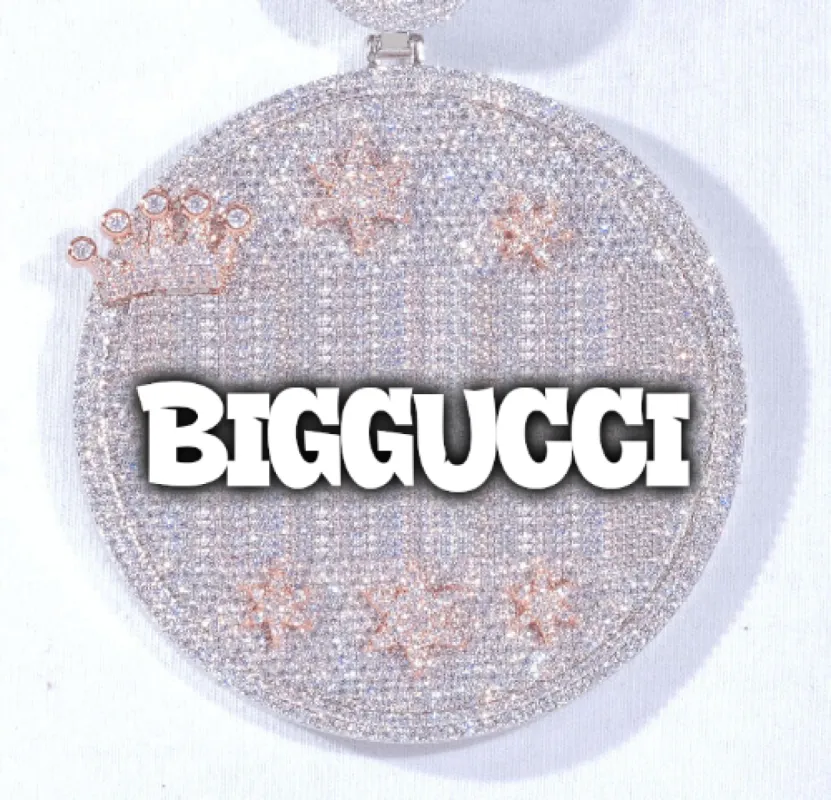 CUSTOM LETTER NECKLACE 3D BIG CROWN DISC sold by The GUU Shop