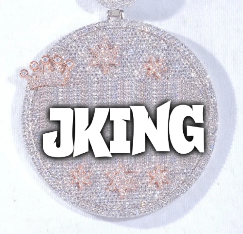 CUSTOM LETTER NECKLACE 3D BIG CROWN DISC sold by The GUU Shop