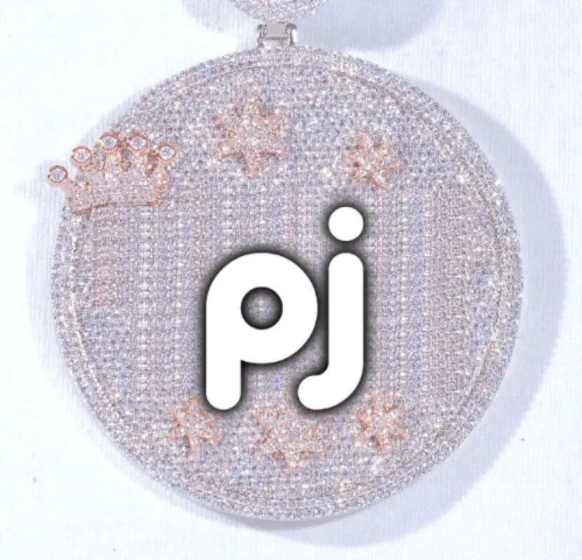 CUSTOM LETTER NECKLACE 3D BIG CROWN DISC sold by The GUU Shop