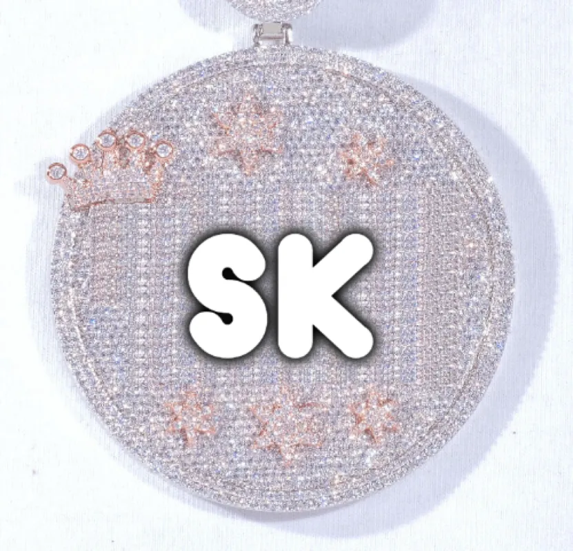 CUSTOM LETTER NECKLACE 3D BIG CROWN DISC sold by The GUU Shop