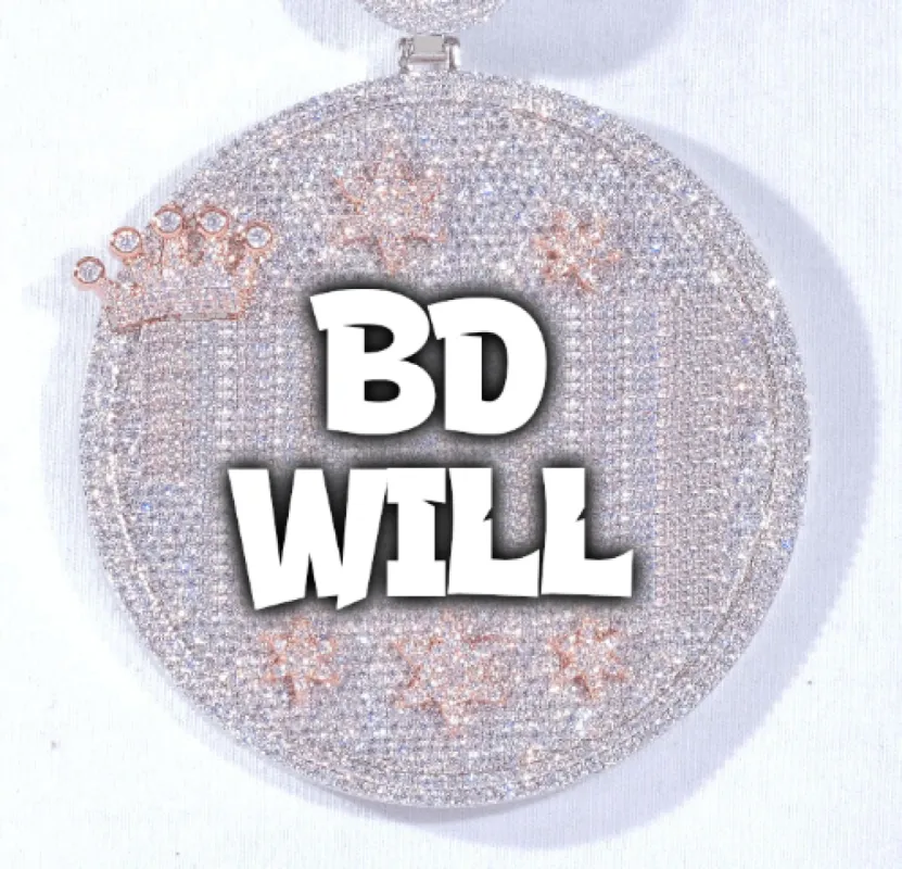 CUSTOM LETTER NECKLACE 3D BIG CROWN DISC sold by The GUU Shop