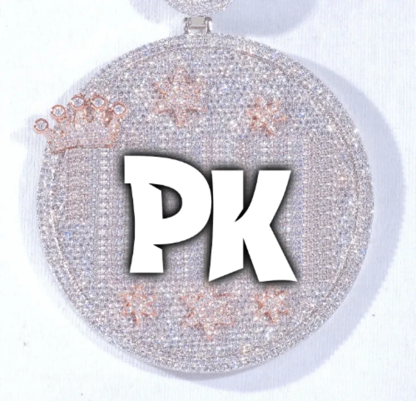 CUSTOM LETTER NECKLACE 3D BIG CROWN DISC sold by The GUU Shop