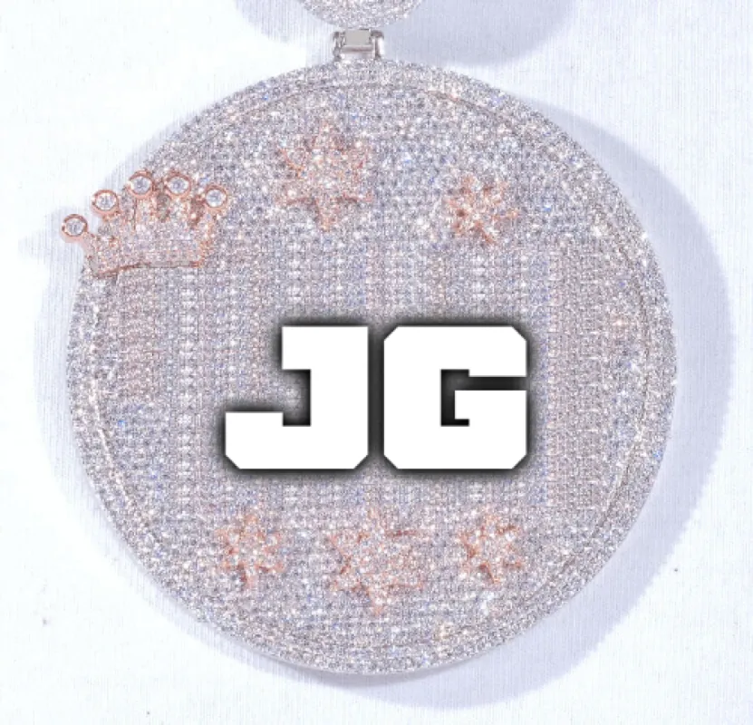CUSTOM LETTER NECKLACE 3D BIG CROWN DISC sold by The GUU Shop