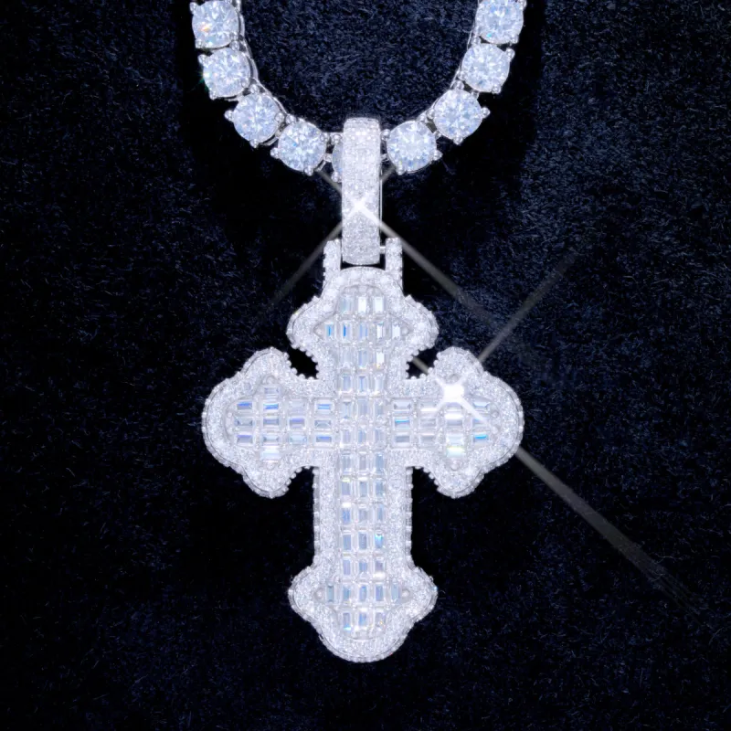925S & VVS Moissanite Baguette Gothic Cross Necklace sold by The GUU Shop