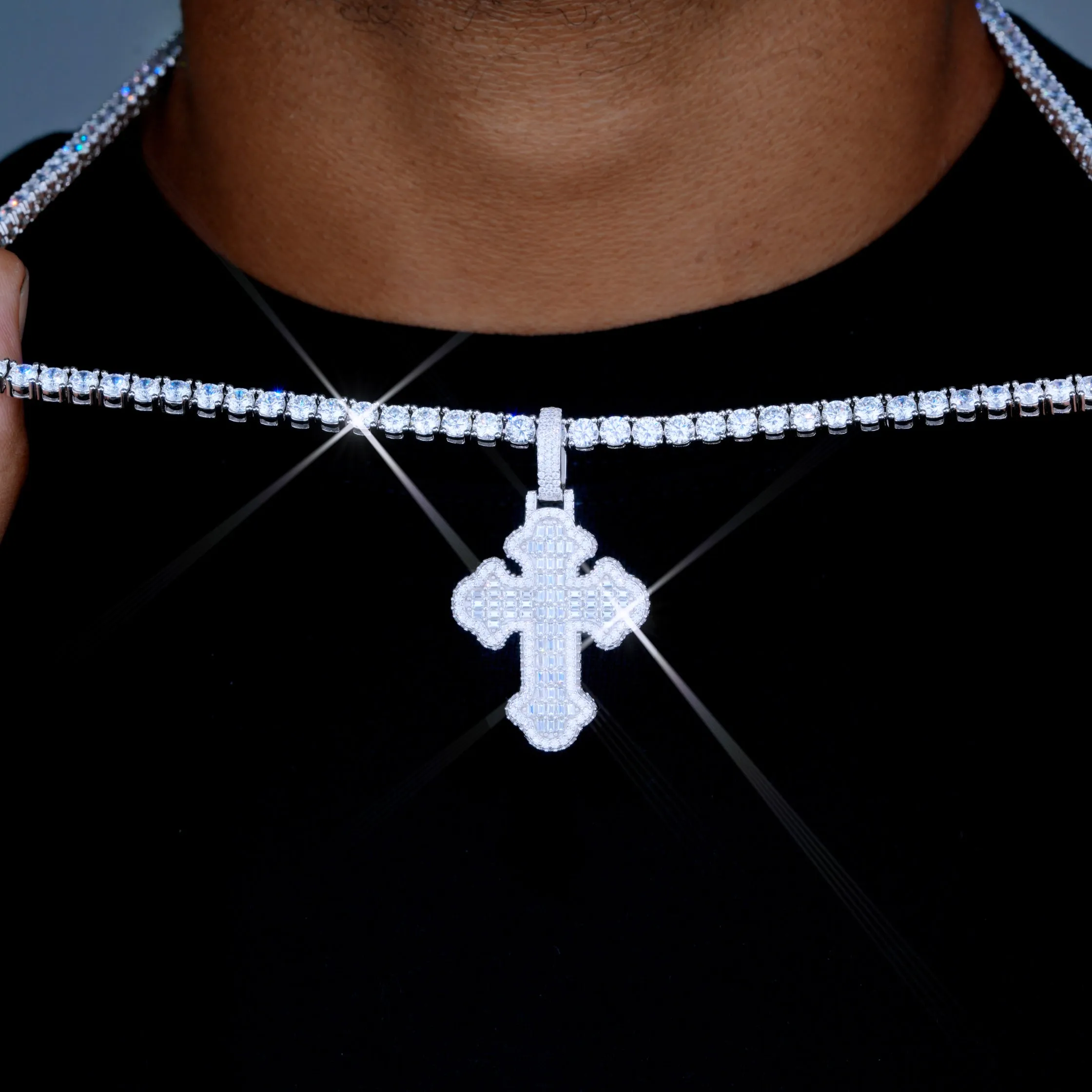 925S & VVS Moissanite Baguette Gothic Cross Necklace sold by The GUU Shop product image thumbnail 4