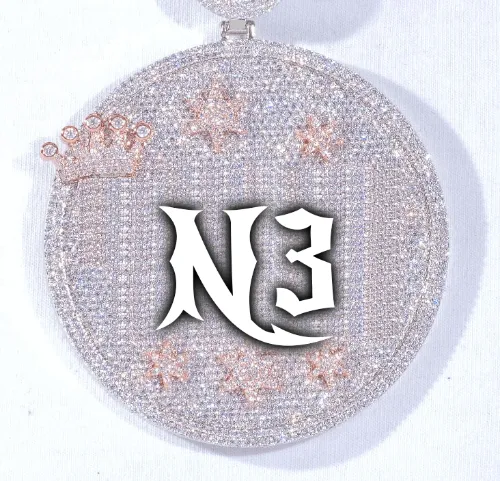 CUSTOM LETTER NECKLACE 3D BIG CROWN DISC sold by The GUU Shop