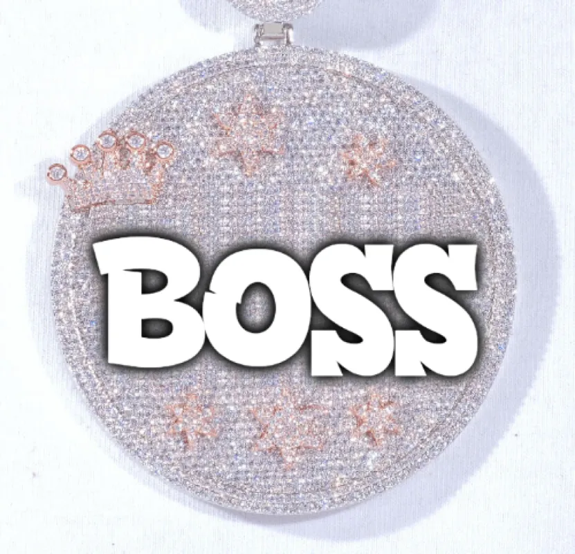 CUSTOM LETTER NECKLACE 3D BIG CROWN DISC sold by The GUU Shop