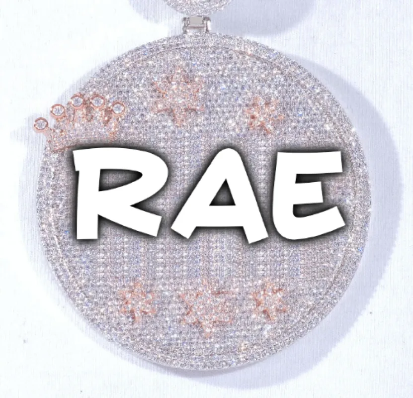 CUSTOM LETTER NECKLACE 3D BIG CROWN DISC sold by The GUU Shop