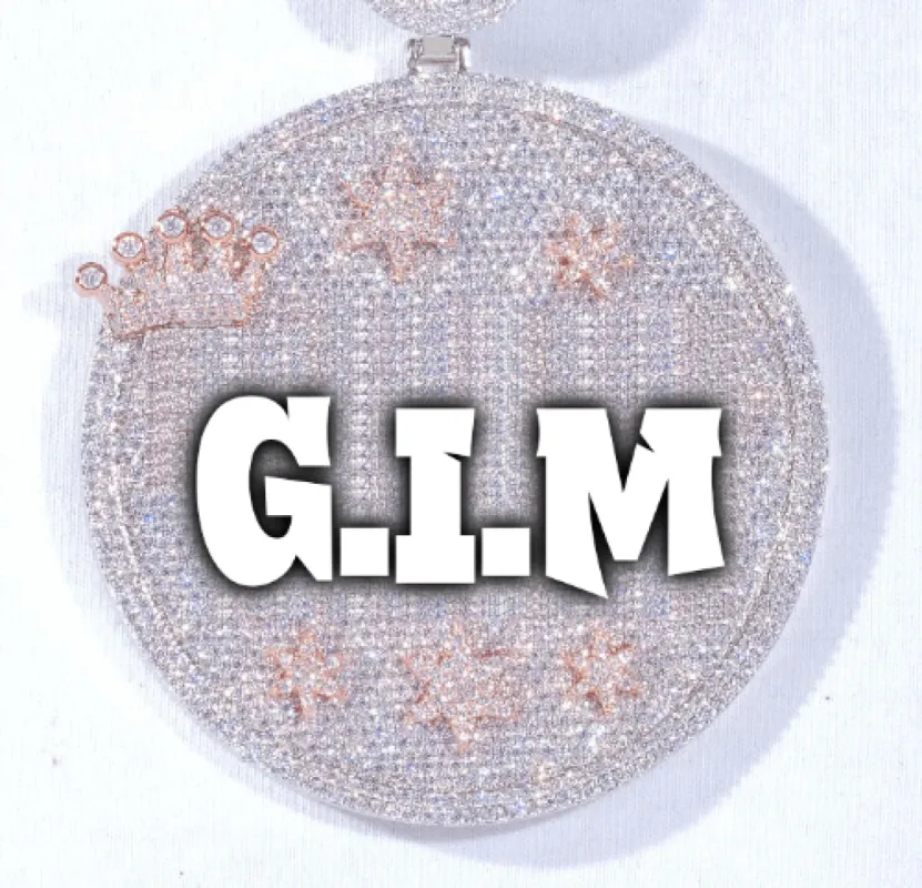 CUSTOM LETTER NECKLACE 3D BIG CROWN DISC sold by The GUU Shop