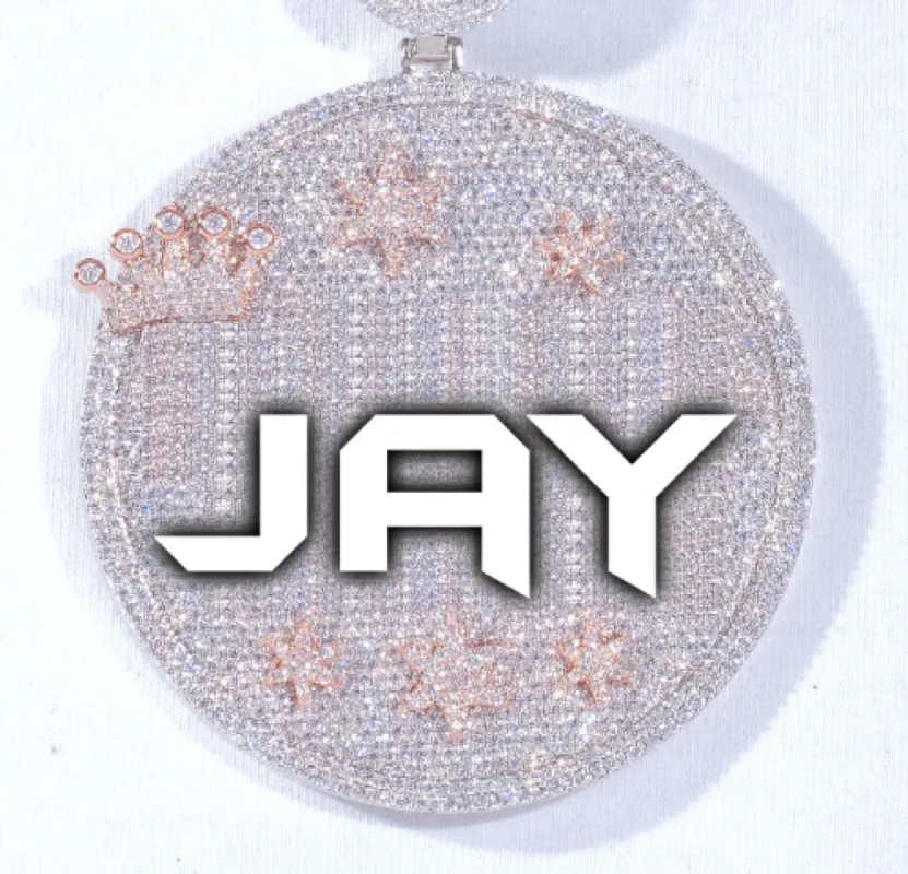 CUSTOM LETTER NECKLACE 3D BIG CROWN DISC sold by The GUU Shop