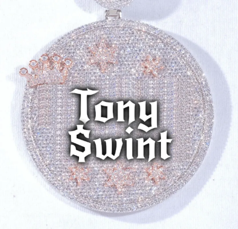 CUSTOM LETTER NECKLACE 3D BIG CROWN DISC sold by The GUU Shop