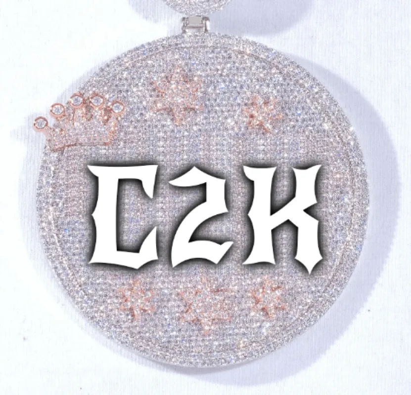CUSTOM LETTER NECKLACE 3D BIG CROWN DISC sold by The GUU Shop