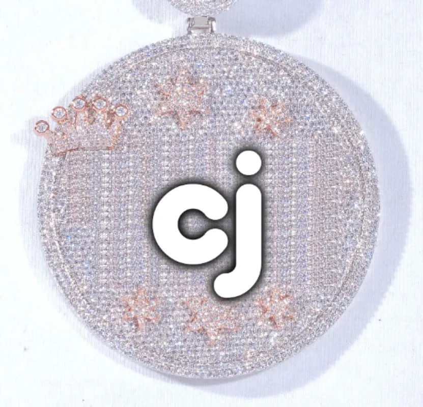 CUSTOM LETTER NECKLACE 3D BIG CROWN DISC sold by The GUU Shop