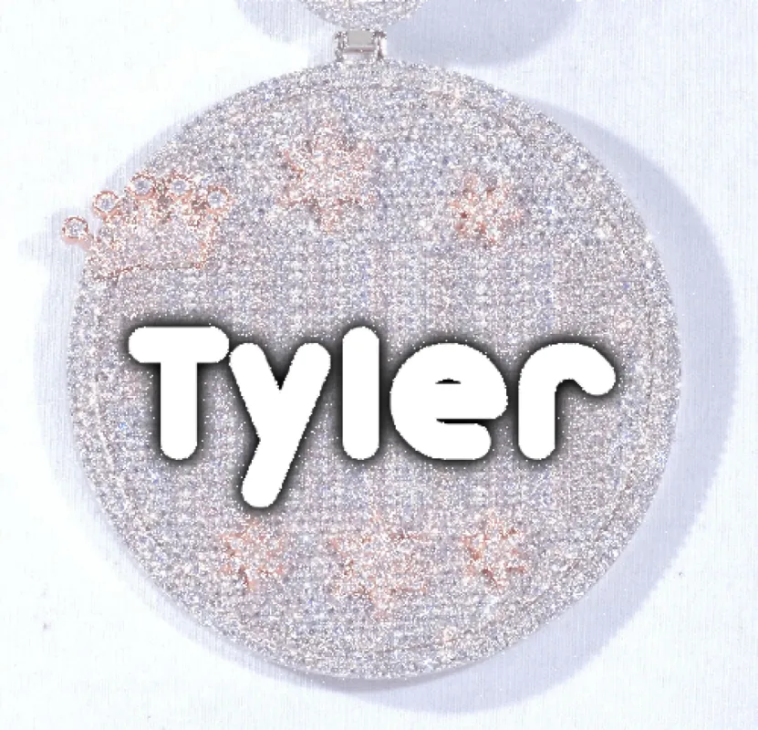 CUSTOM LETTER NECKLACE 3D BIG CROWN DISC sold by The GUU Shop