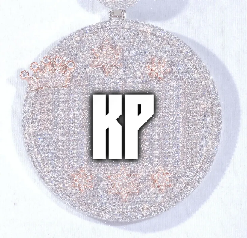 CUSTOM LETTER NECKLACE 3D BIG CROWN DISC sold by The GUU Shop