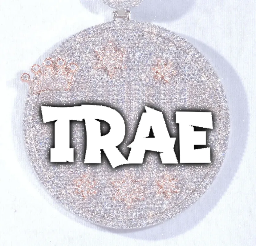 CUSTOM LETTER NECKLACE 3D BIG CROWN DISC sold by The GUU Shop