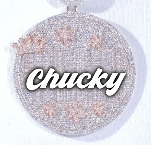 CUSTOM LETTER NECKLACE 3D BIG CROWN DISC sold by The GUU Shop