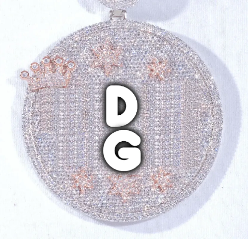 CUSTOM LETTER NECKLACE 3D BIG CROWN DISC sold by The GUU Shop