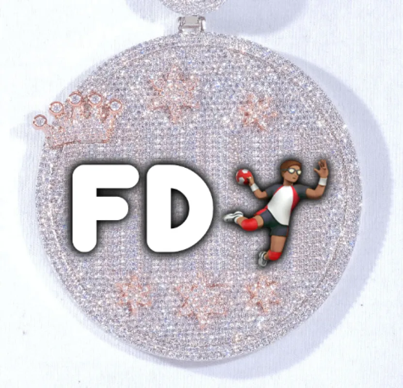 CUSTOM LETTER NECKLACE 3D BIG CROWN DISC sold by The GUU Shop