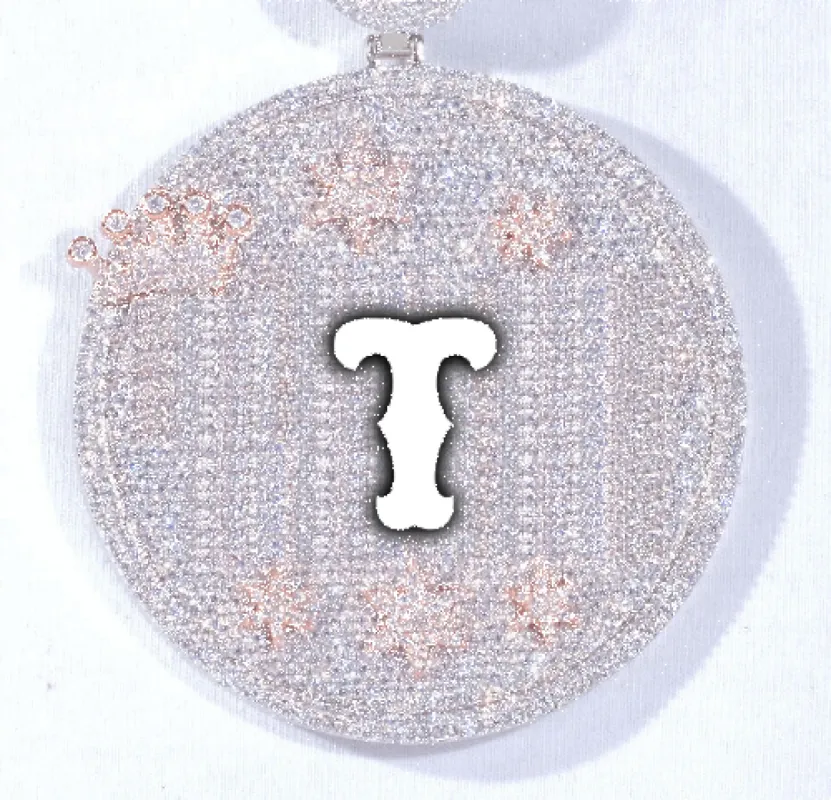 CUSTOM LETTER NECKLACE 3D BIG CROWN DISC sold by The GUU Shop