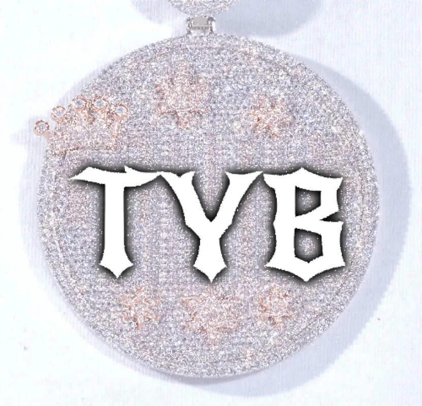 CUSTOM LETTER NECKLACE 3D BIG CROWN DISC sold by The GUU Shop