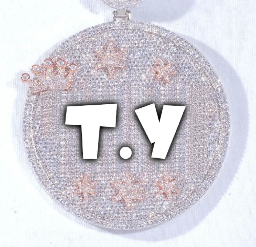 CUSTOM LETTER NECKLACE 3D BIG CROWN DISC sold by The GUU Shop