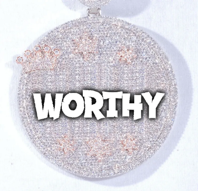 CUSTOM LETTER NECKLACE 3D BIG CROWN DISC sold by The GUU Shop