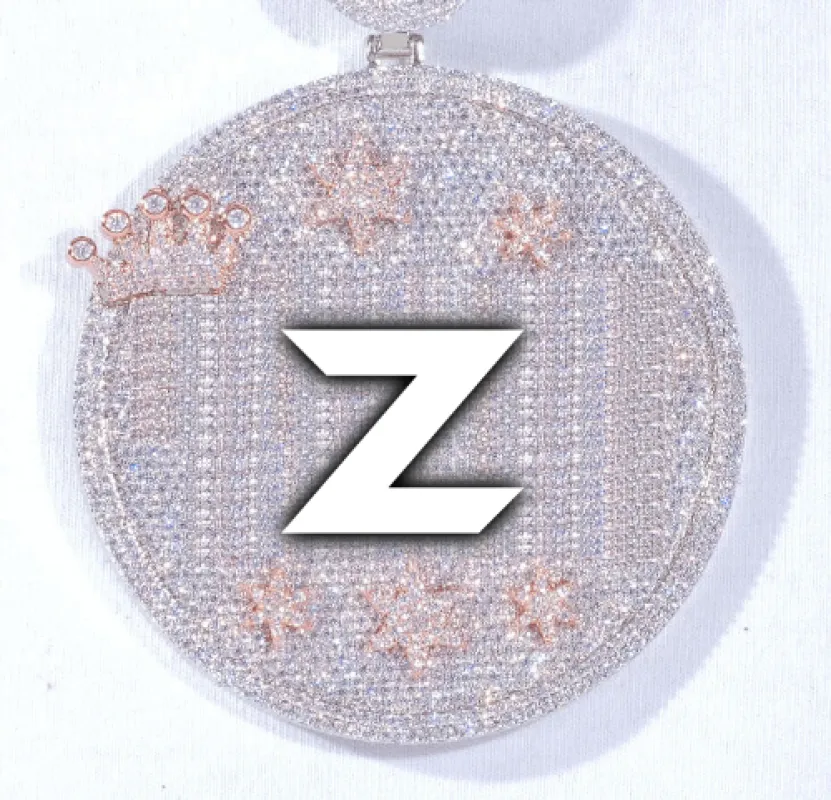 CUSTOM LETTER NECKLACE 3D BIG CROWN DISC sold by The GUU Shop