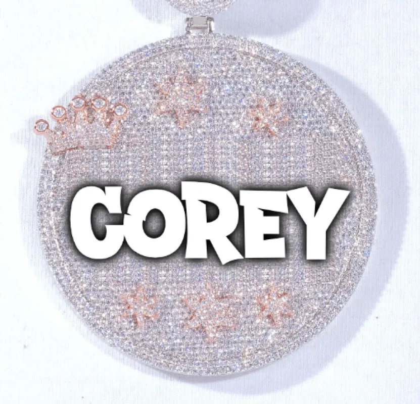 CUSTOM LETTER NECKLACE 3D BIG CROWN DISC sold by The GUU Shop