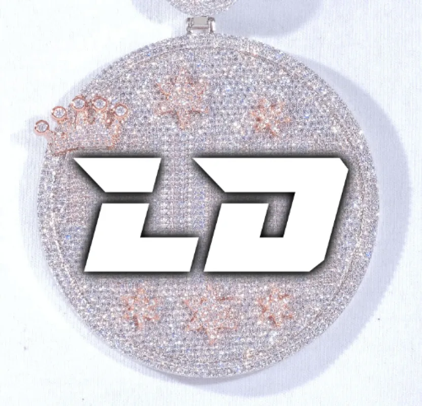 CUSTOM LETTER NECKLACE 3D BIG CROWN DISC sold by The GUU Shop