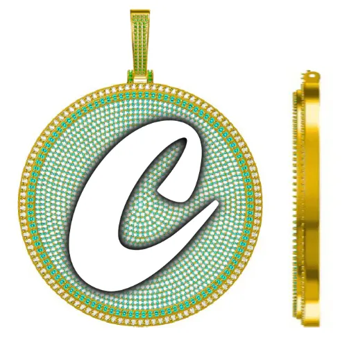 CUSTOM LETTER NECKLACE 3D BIG DISC sold by The GUU Shop