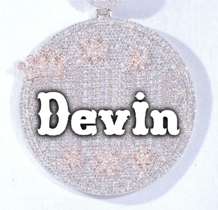 CUSTOM LETTER NECKLACE 3D BIG CROWN DISC sold by The GUU Shop