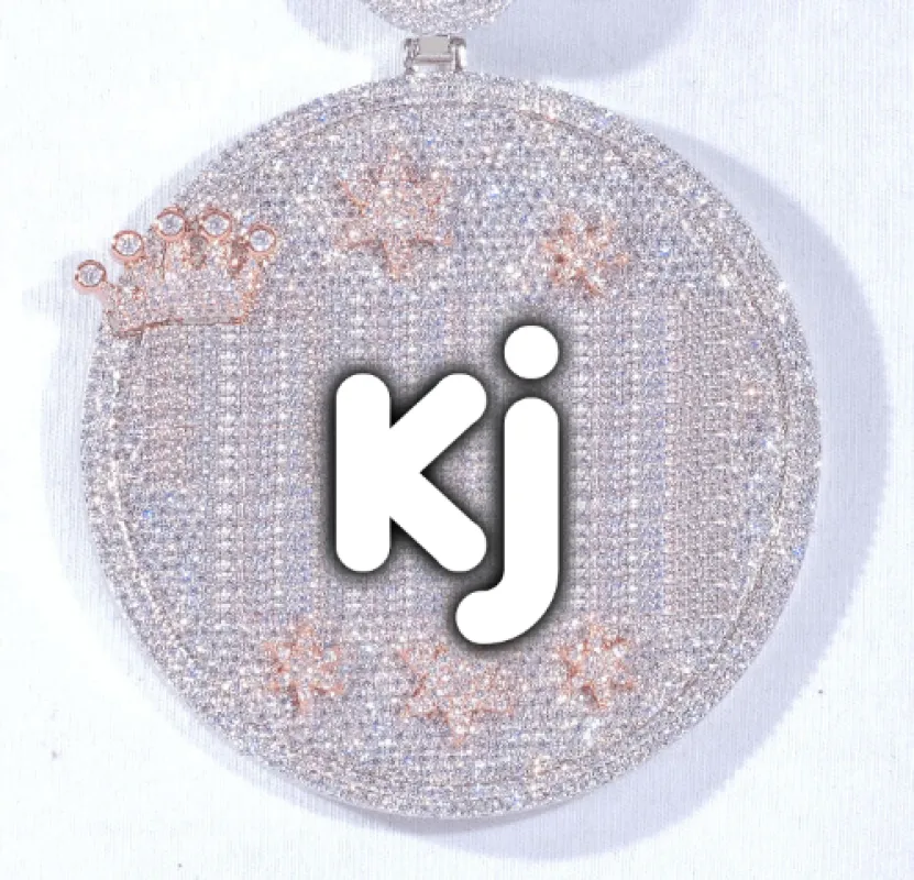 CUSTOM LETTER NECKLACE 3D BIG CROWN DISC sold by The GUU Shop
