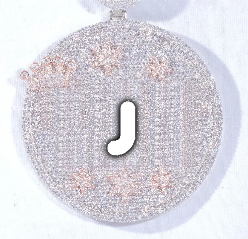CUSTOM LETTER NECKLACE 3D BIG CROWN DISC sold by The GUU Shop